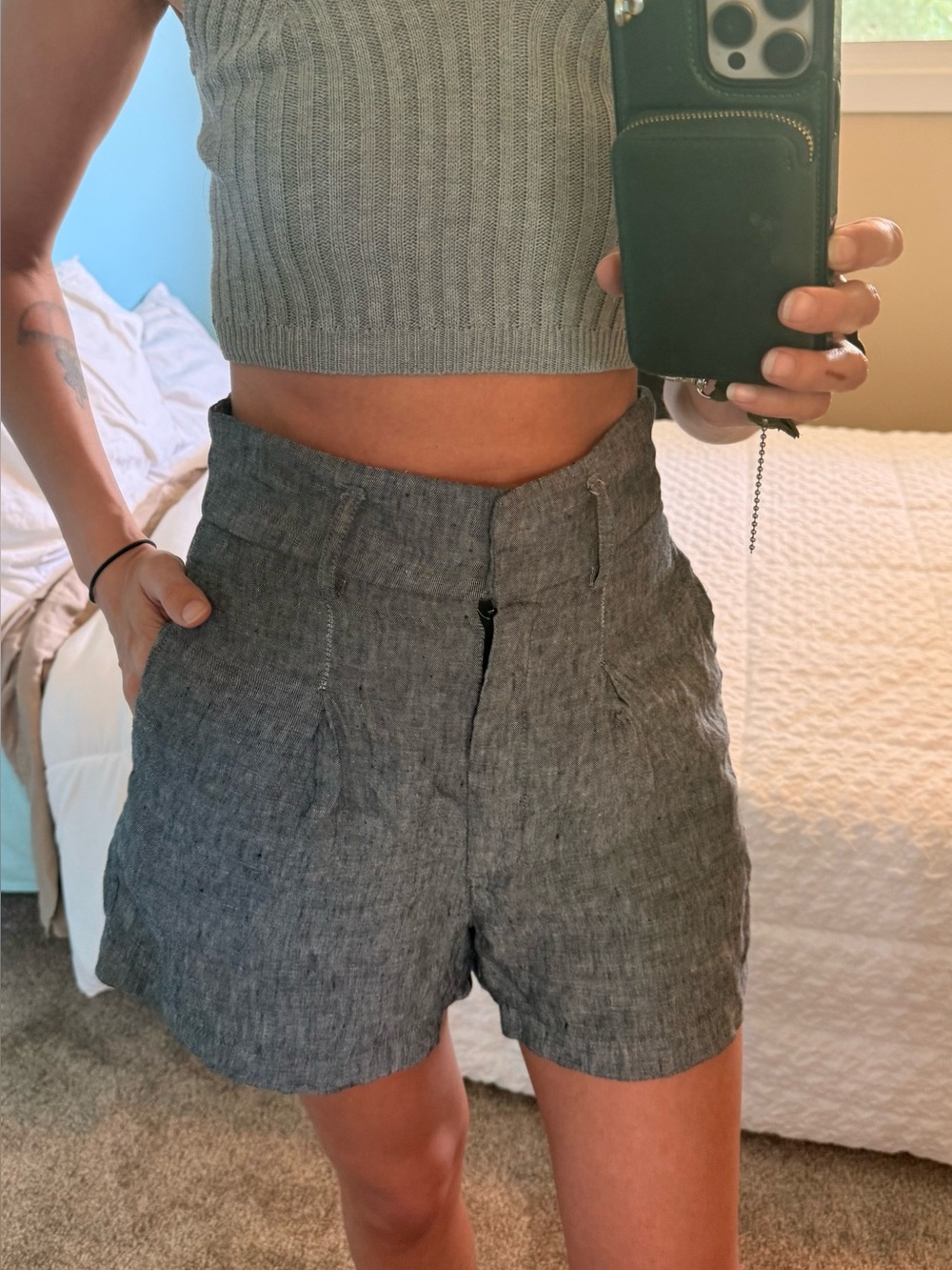 100% linen high wasted shorts